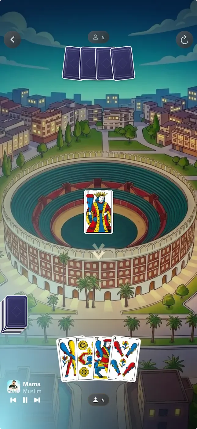 A game of Jben Gera3 over an illustrated Tangier, with Tanja United Music still playing.